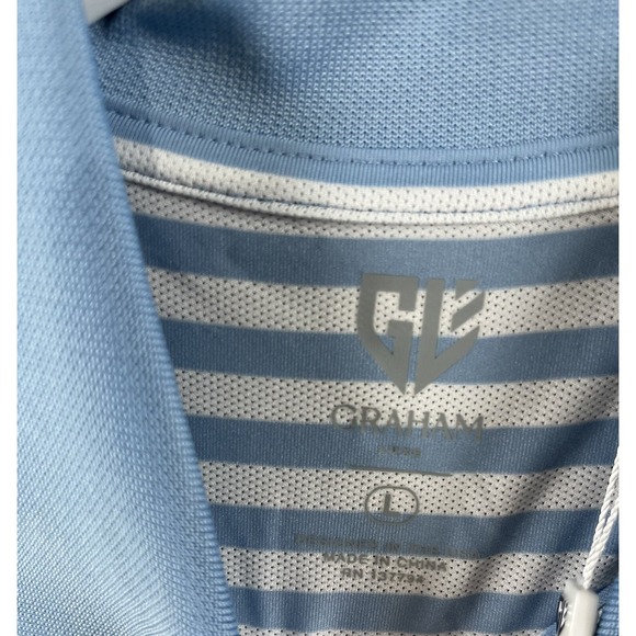 Graham Luxe Golf Polo Shirt Mens Sz L Performance‎ NEW Blue Striped Casual - Picture 4 of 7